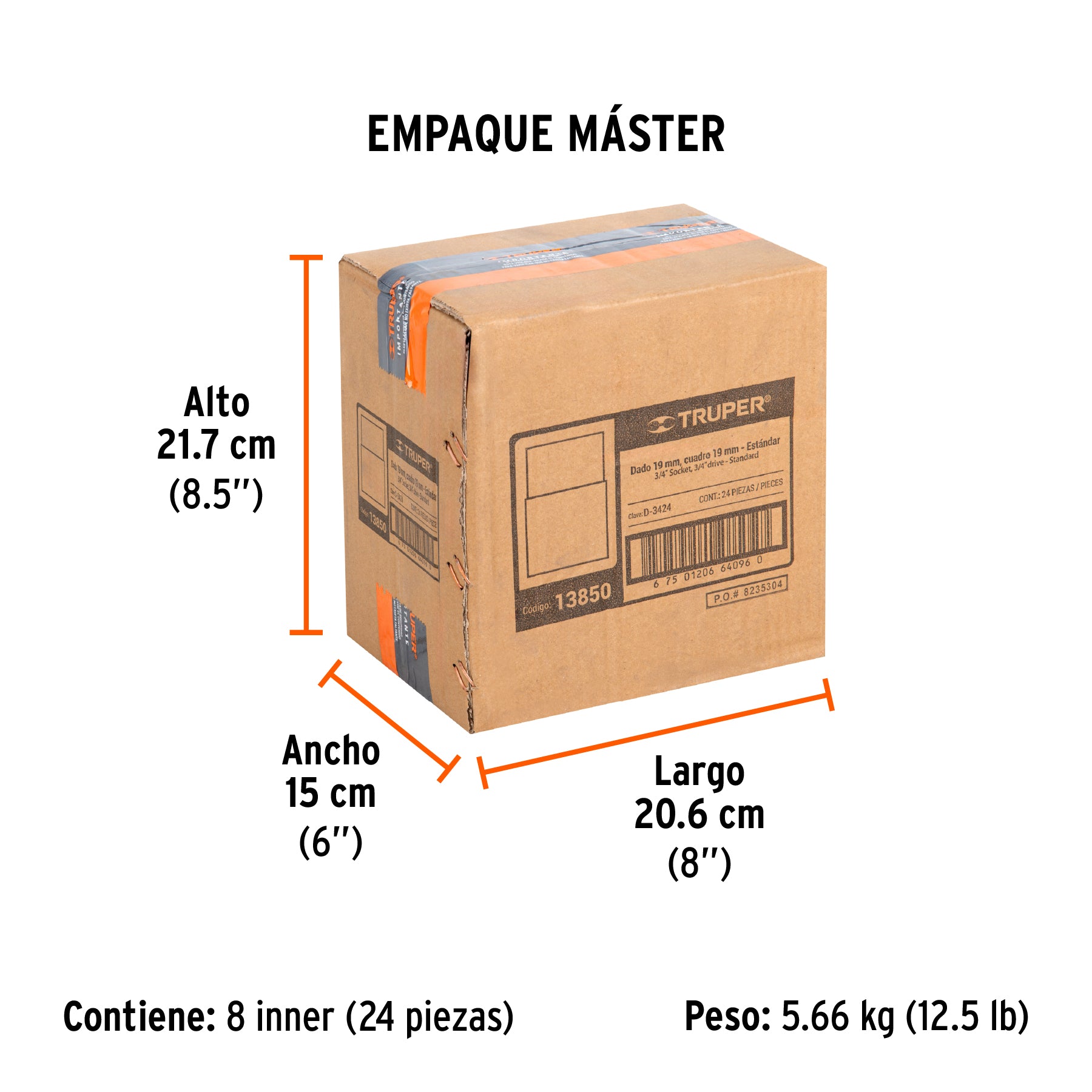 Dado de 12 puntas, cuadro 3/4" de 3/4"