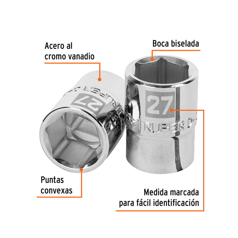 Dado de 6 puntas, cuadro 3/4" de 27mm