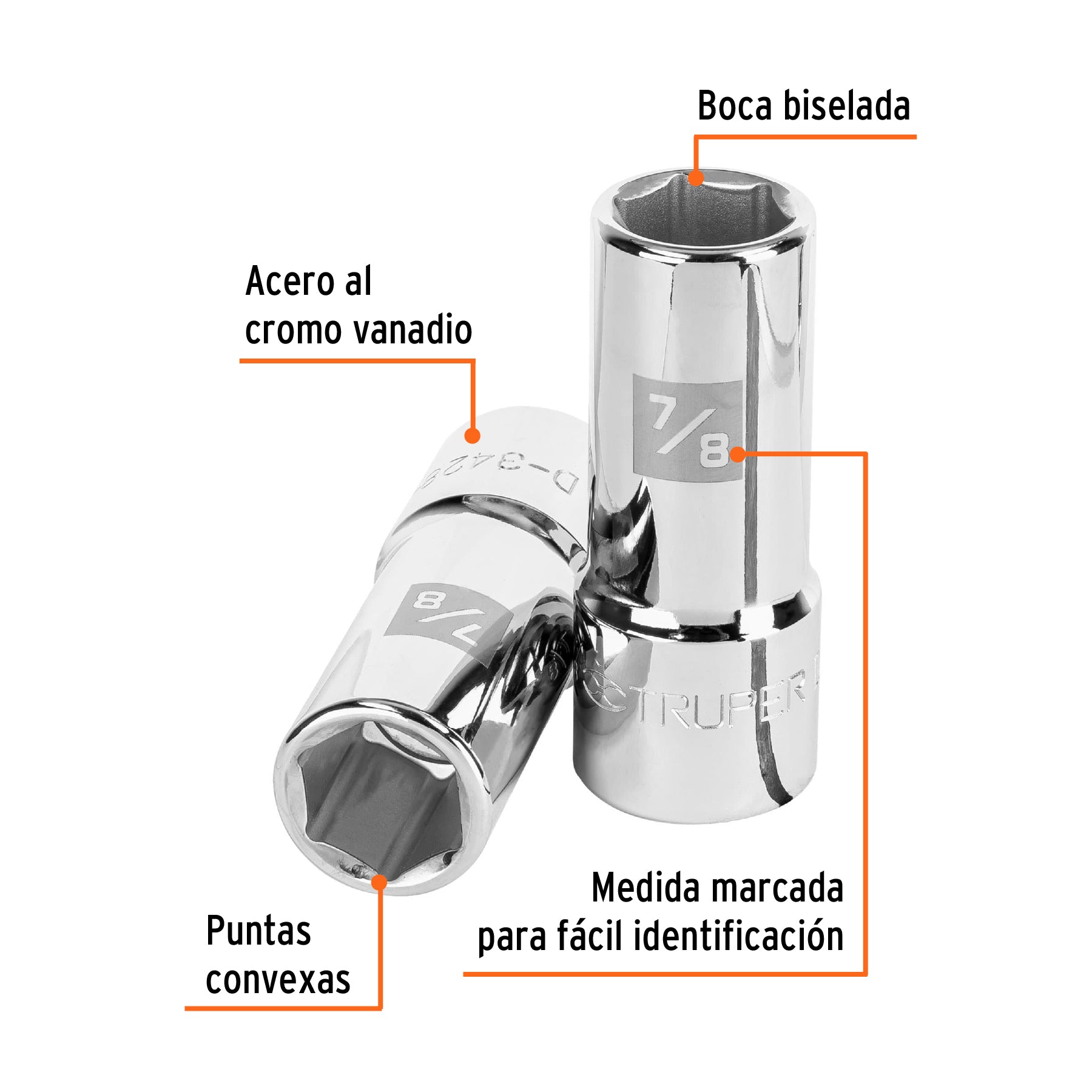 Dado de 6 puntas, largo, cuadro 3/4" de 7/8"