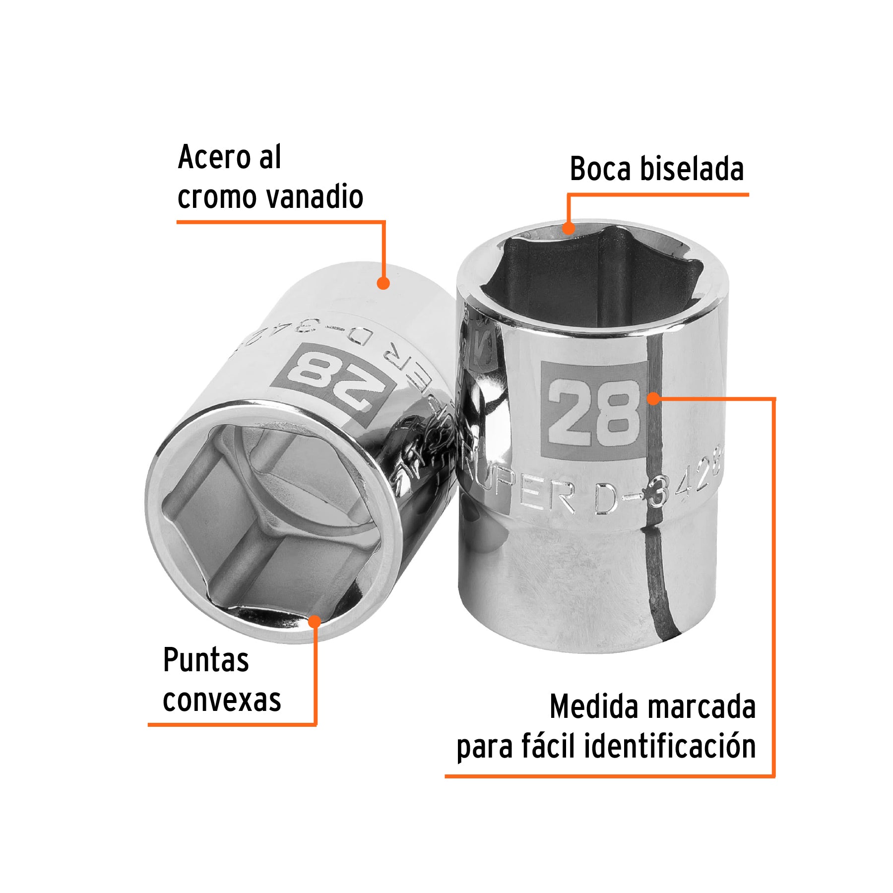 Dado de 6 puntas, cuadro 3/4" de 28mm