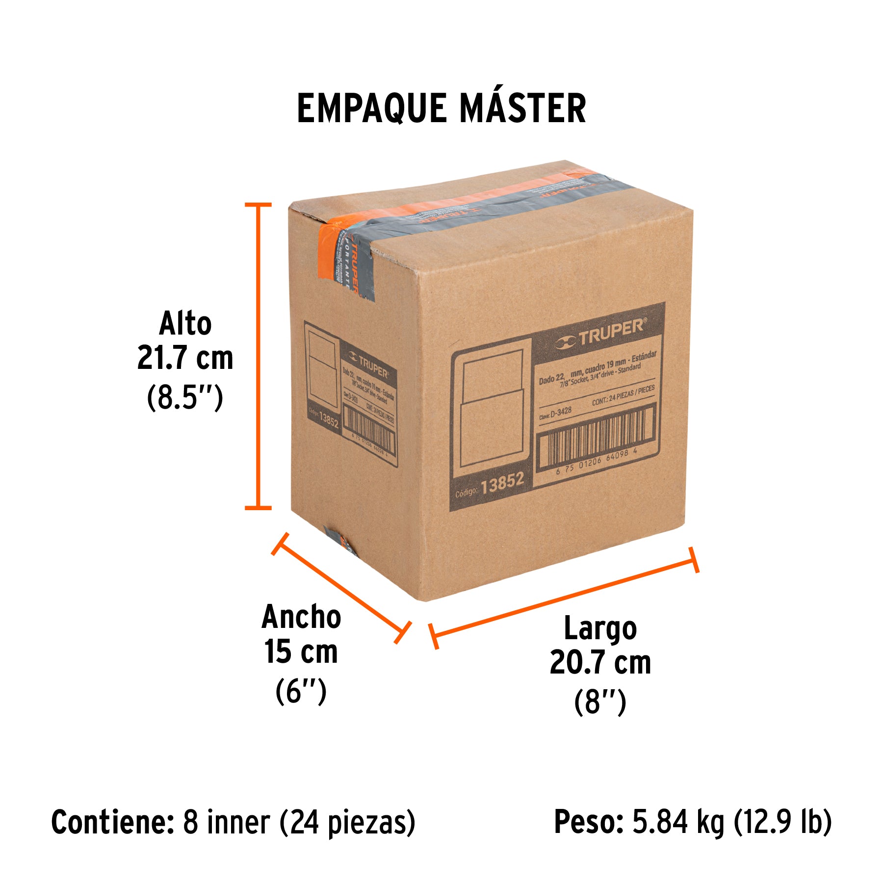 Dado de 12 puntas, cuadro 3/4" de 7/8"