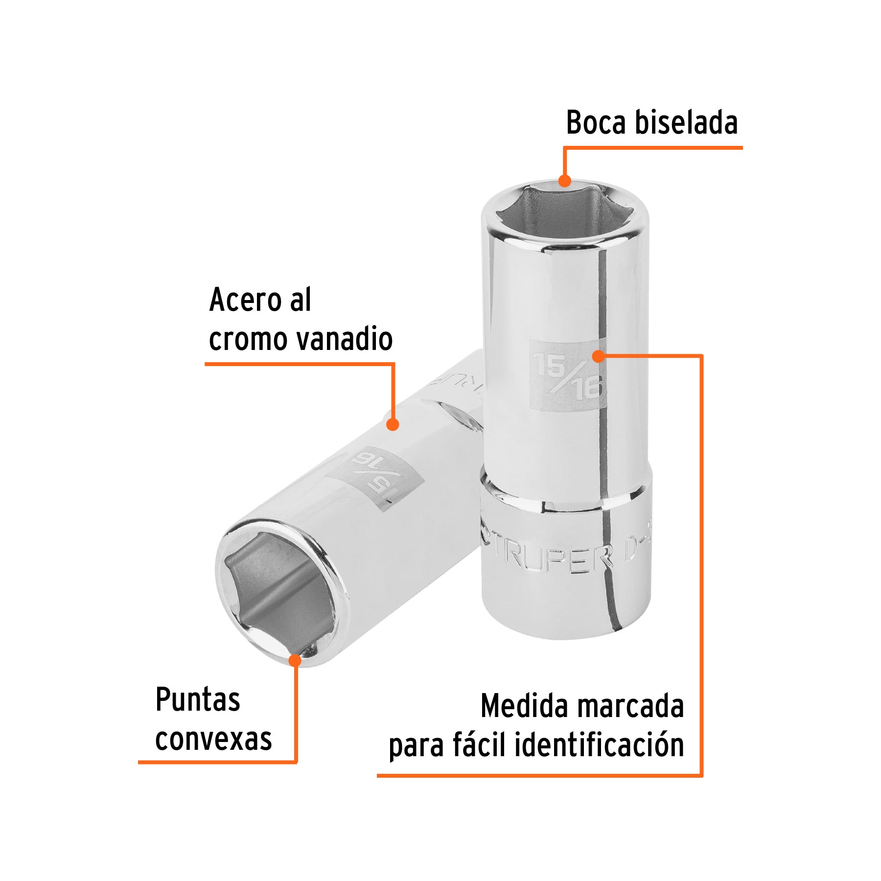 Dado de 6 puntas, largo, cuadro 3/4" de 15/16"