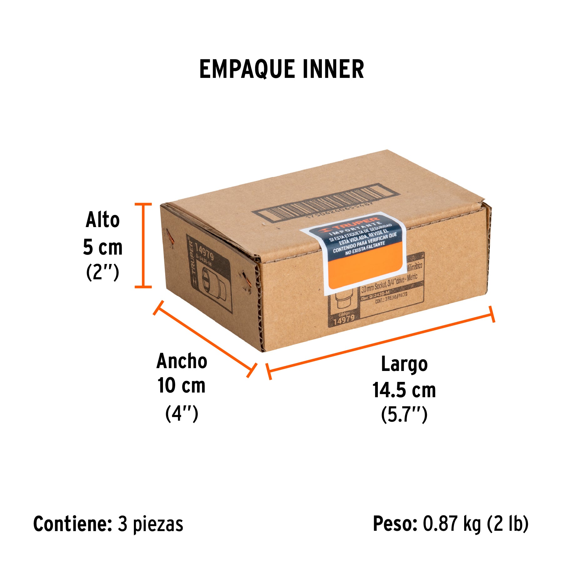 Dado de 6 puntas, cuadro 3/4" de 30mm