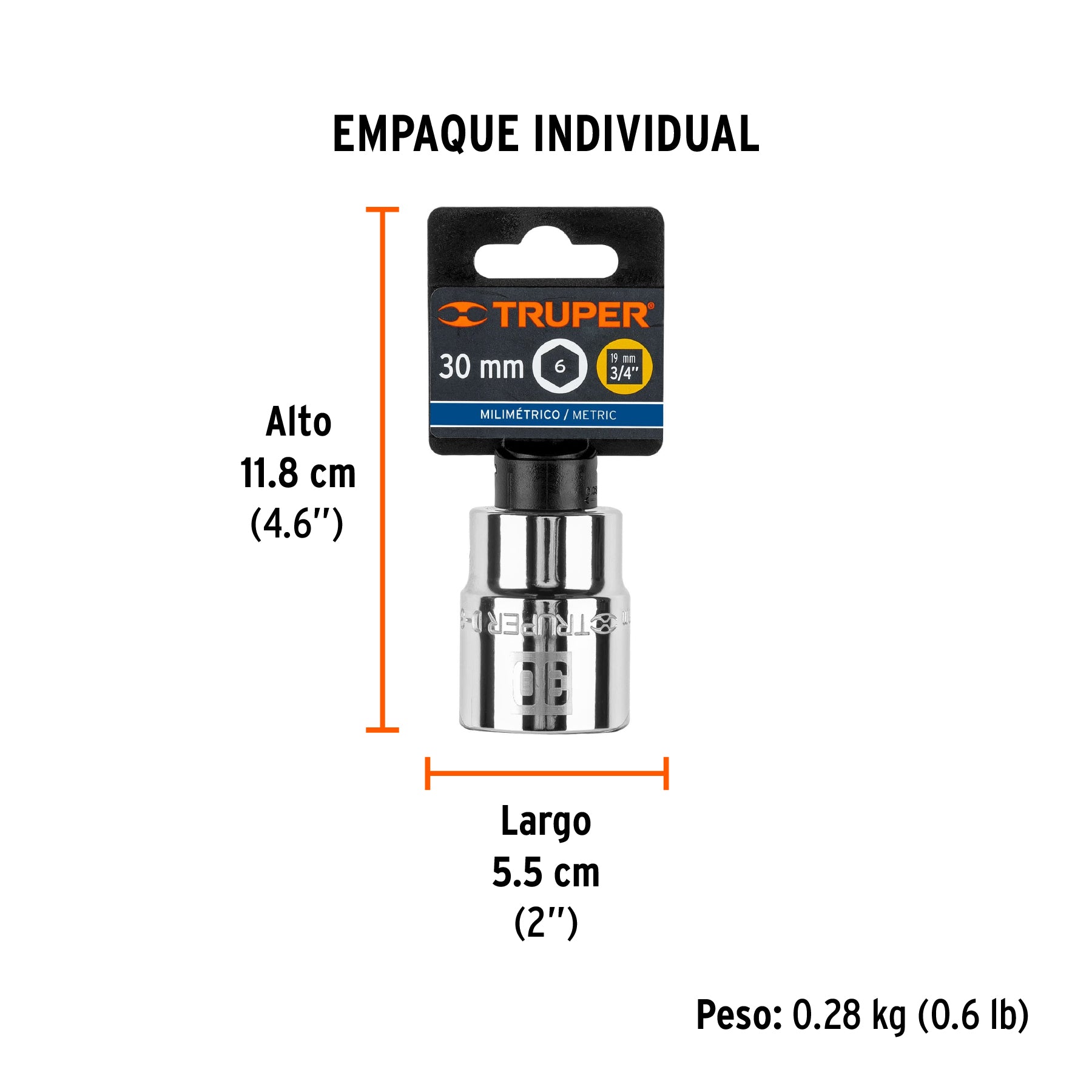 Dado de 6 puntas, cuadro 3/4" de 30mm
