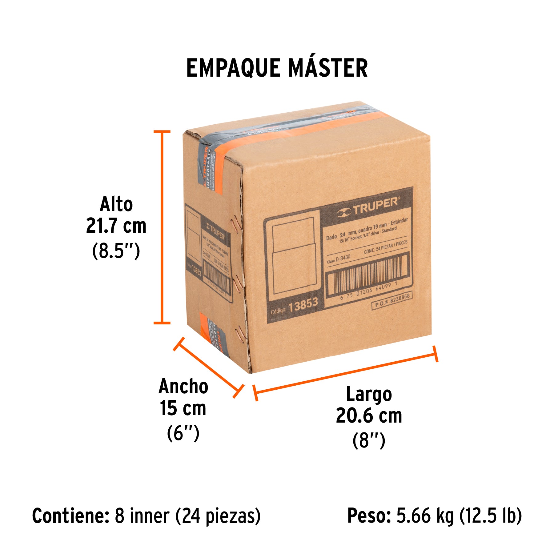 Dado de 12 puntas, cuadro 3/4" de 15/16"