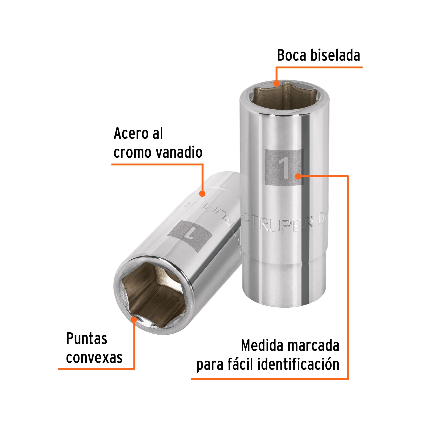 Dado de 6 puntas, largo, cuadro 3/4" de 1"