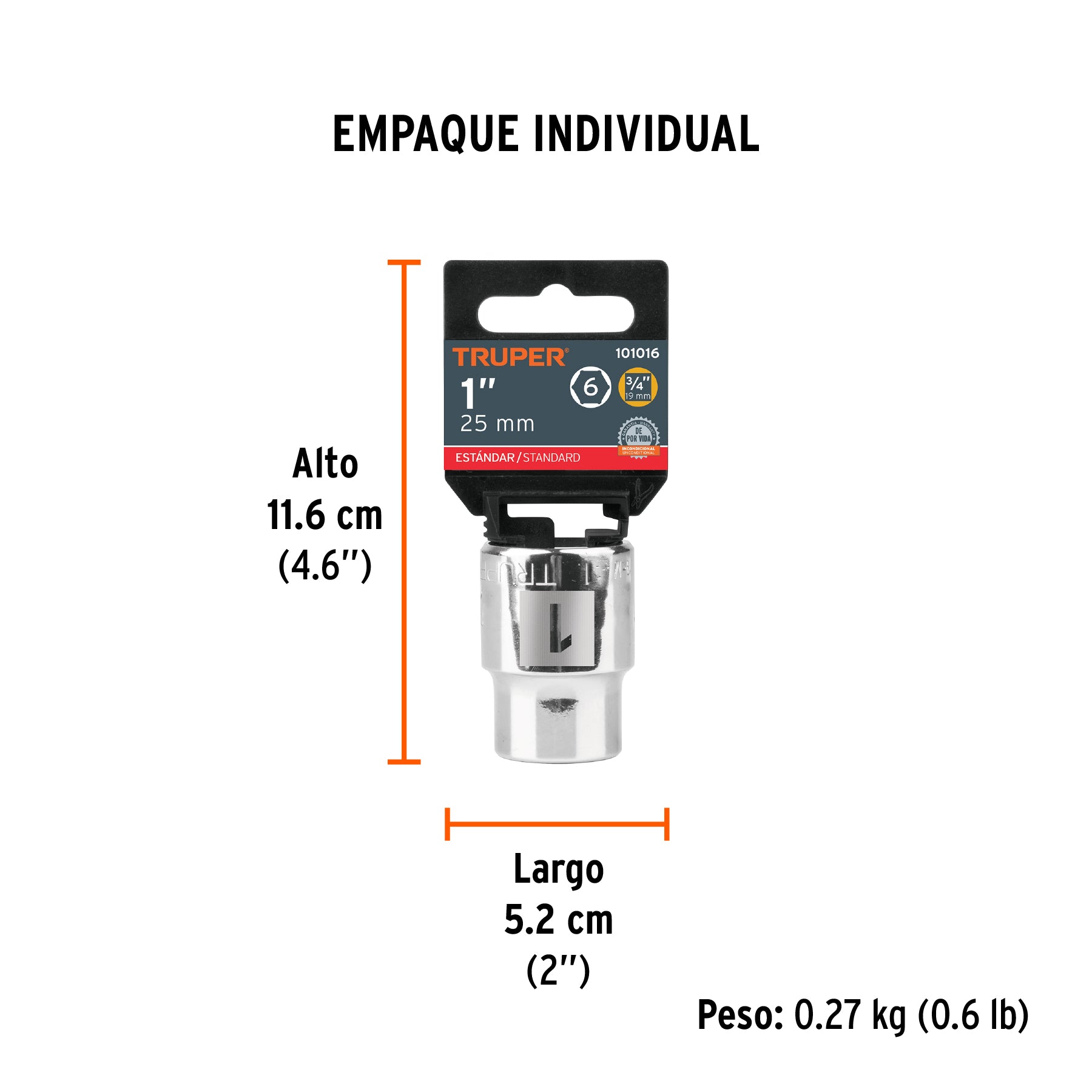 Dado de 1', 6 puntas, cuadro 3/4', Truper