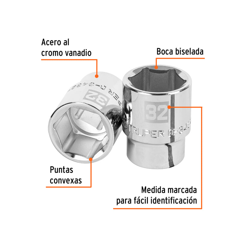 Dado de 6 puntas, cuadro 3/4" de 32mm
