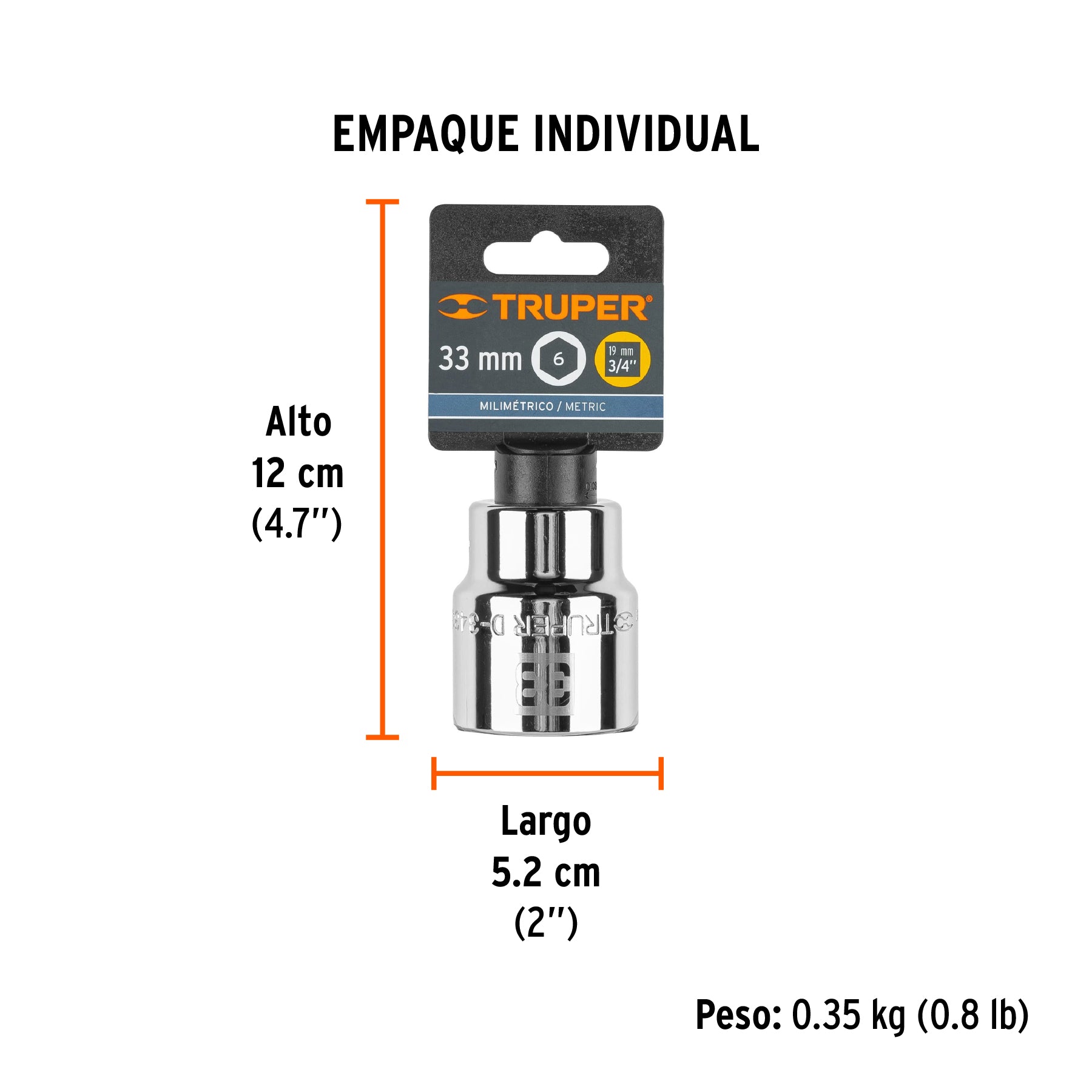 Dado de 6 puntas, cuadro 3/4" de 33mm