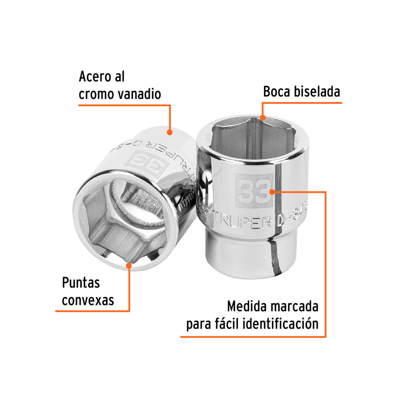 Dado de 6 puntas, cuadro 3/4" de 33mm