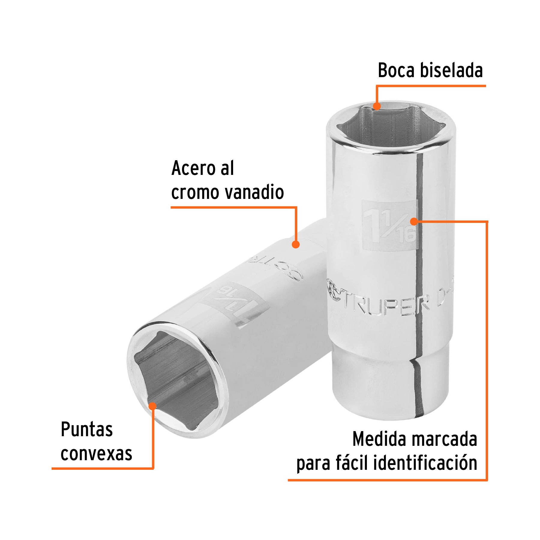 Dado de 6 puntas, largo, cuadro 3/4" de 1-1/16"