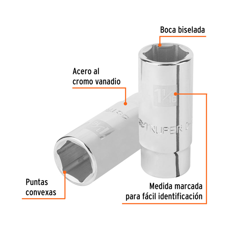 Dado de 6 puntas, largo, cuadro 3/4" de 1-1/16"