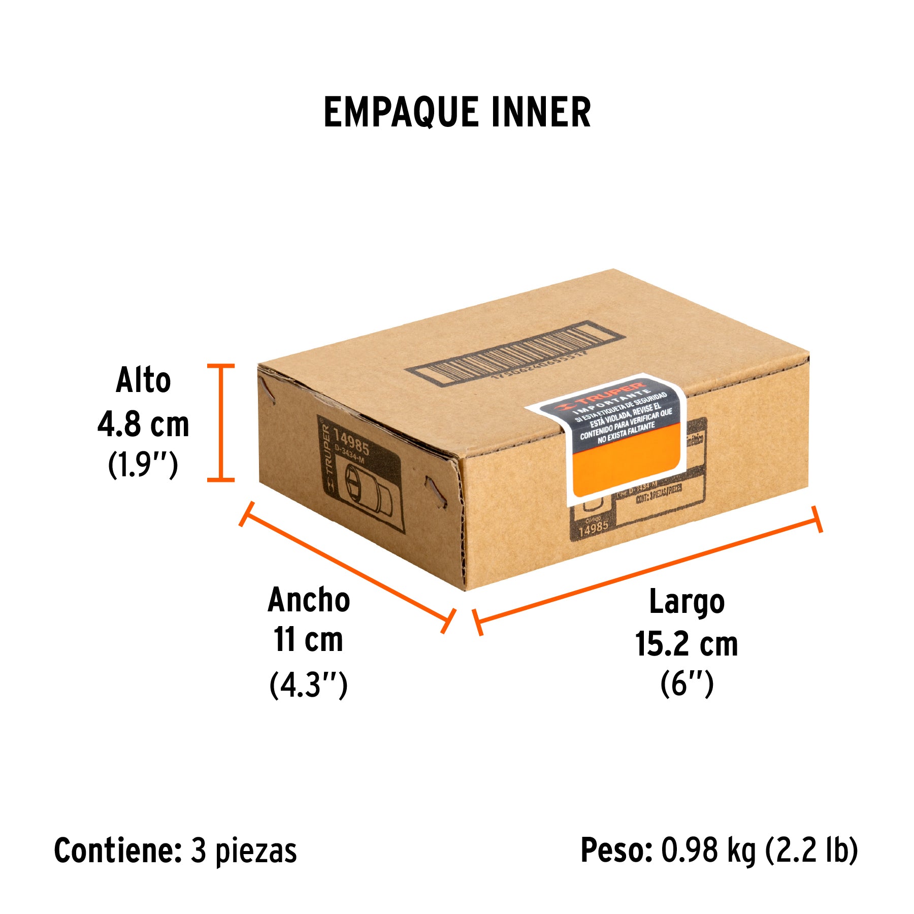 Dado de 6 puntas, cuadro 3/4" de 34mm
