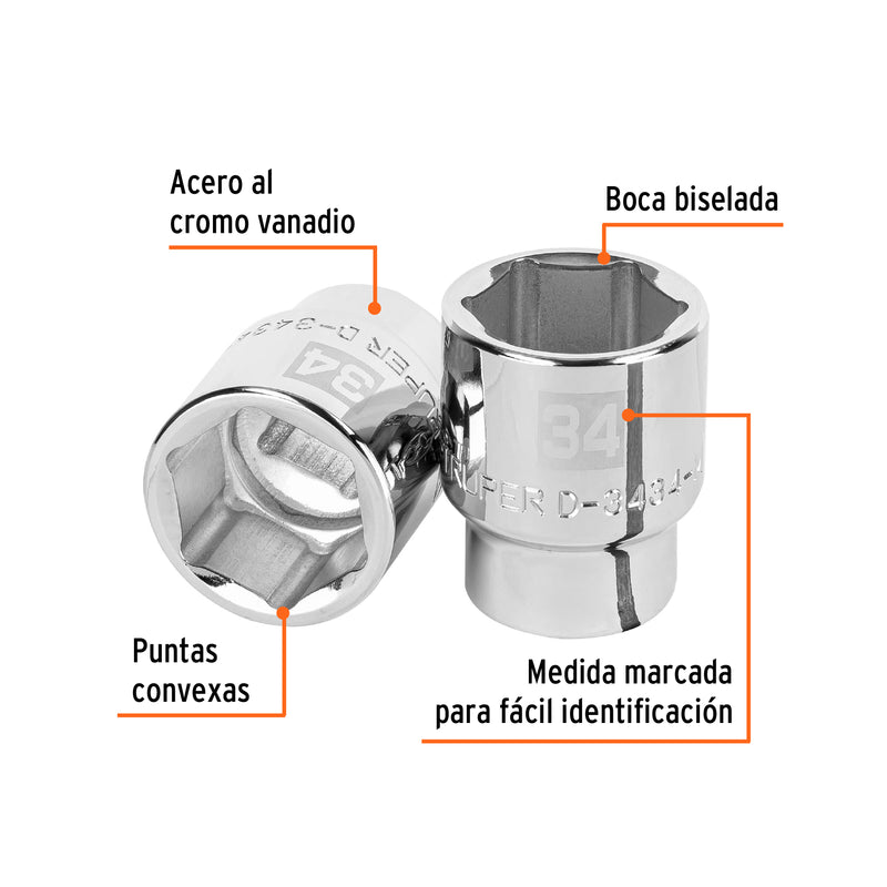 Dado de 6 puntas, cuadro 3/4" de 34mm