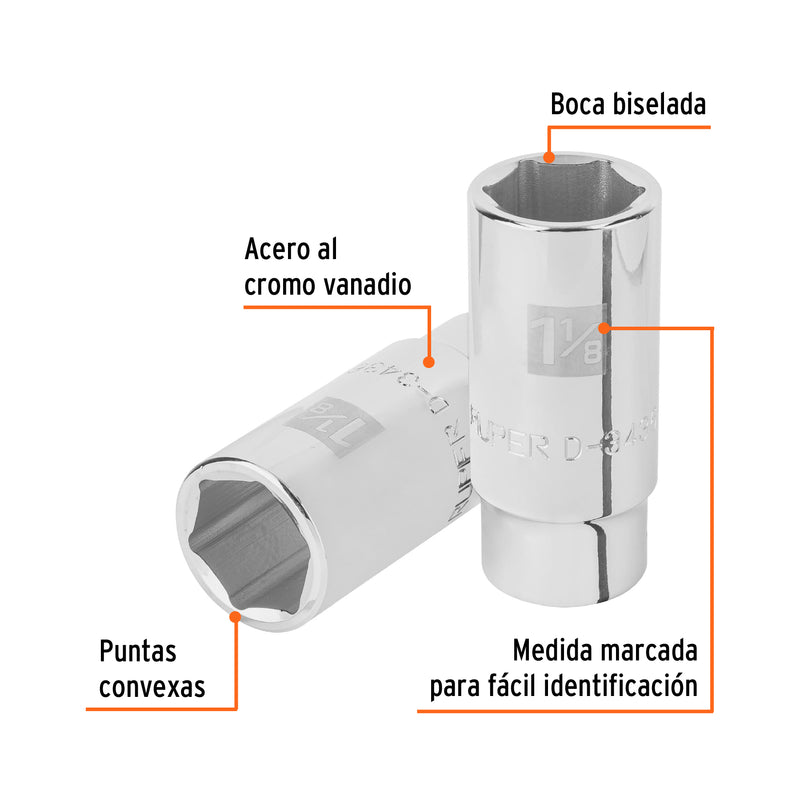 Dado de 6 puntas, largo, cuadro 3/4" de 1-1/8"