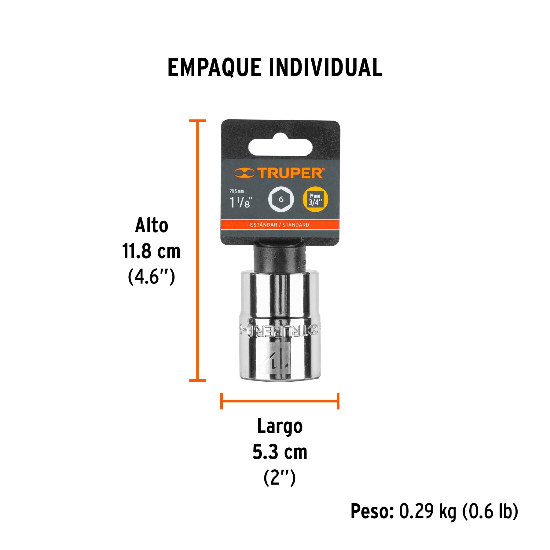 Dado de 6 puntas, cuadro 3/4" de 1-1/8"