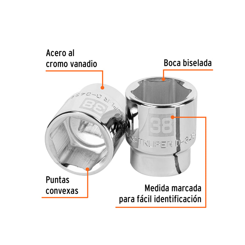 Dado de 6 puntas, cuadro 3/4" de 38mm