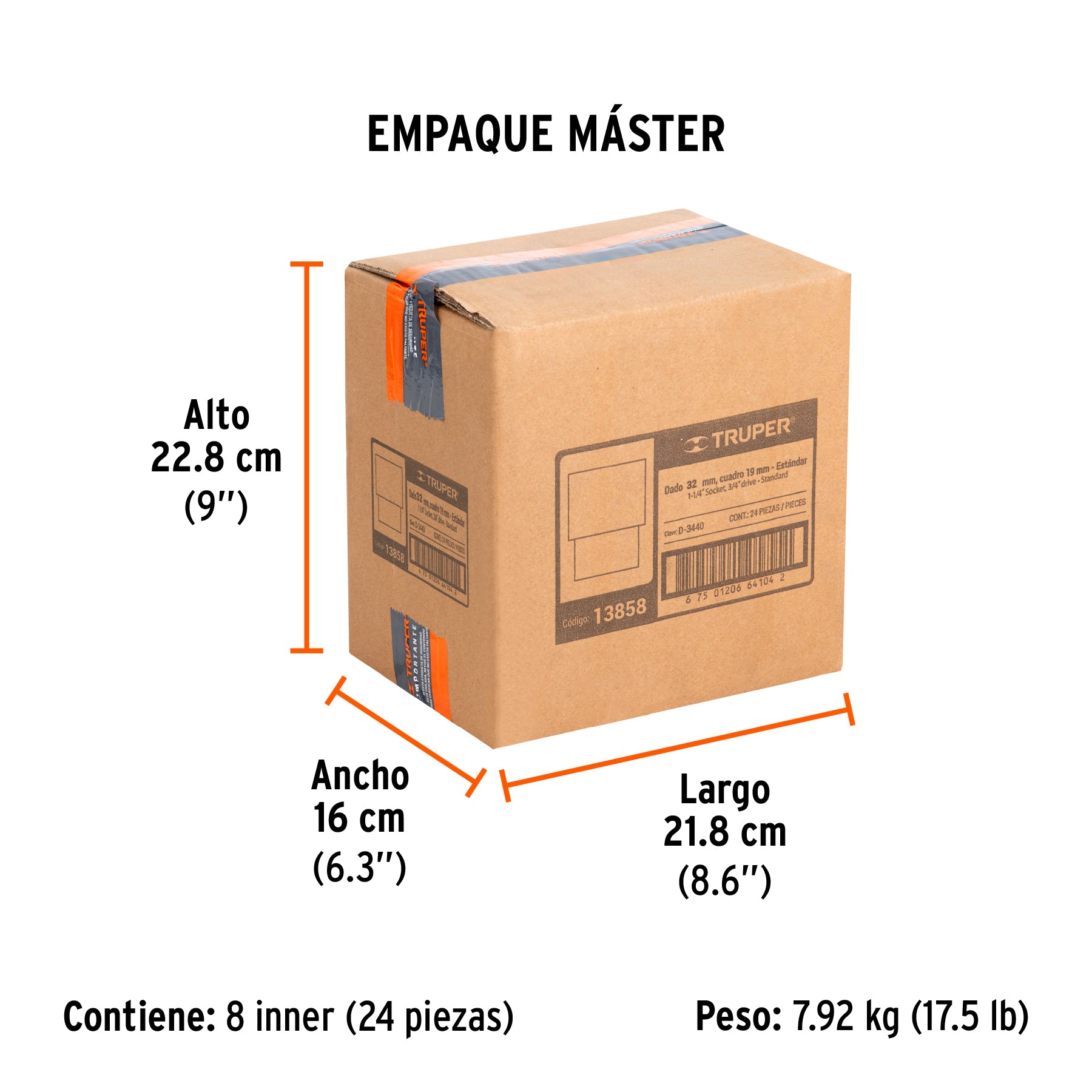 Dado de 12 puntas, cuadro 3/4" de 1-1/4"