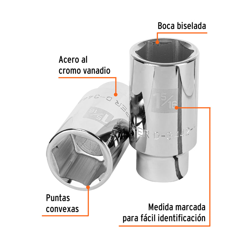 Dado de 6 puntas, largo, cuadro 3/4" de 1-5/16"