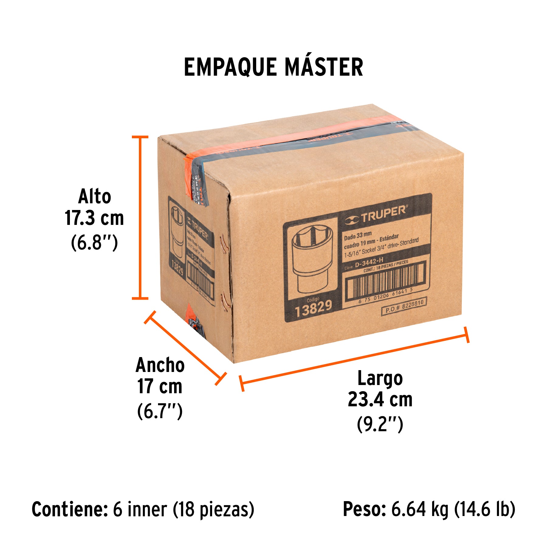 Dado de 6 puntas, cuadro 3/4" de 1-5/16"