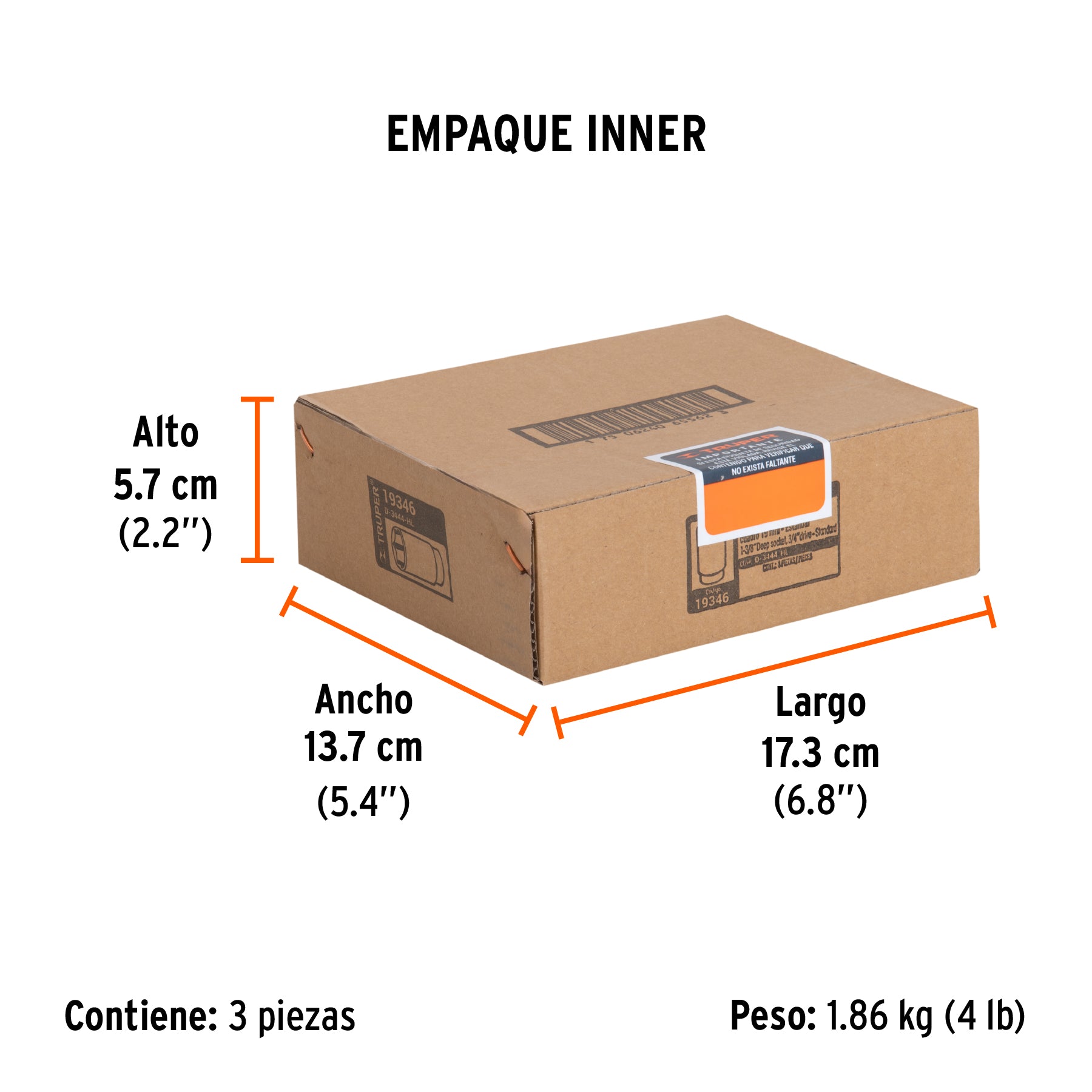 Dado de 6 puntas, largo, cuadro 3/4" de 1 3/8"