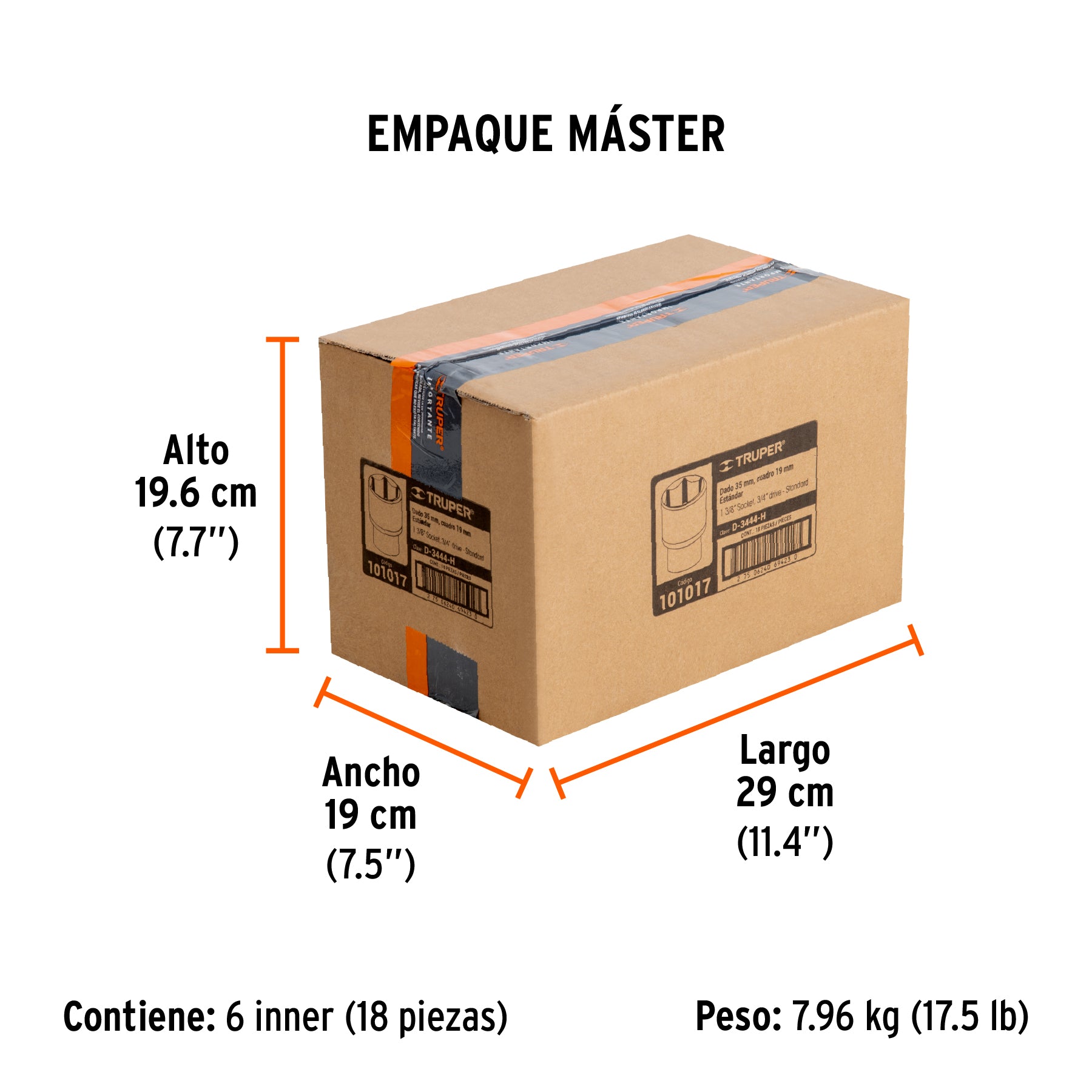 Dado de 1-3/8', 6 puntas, cuadro 3/4', Truper