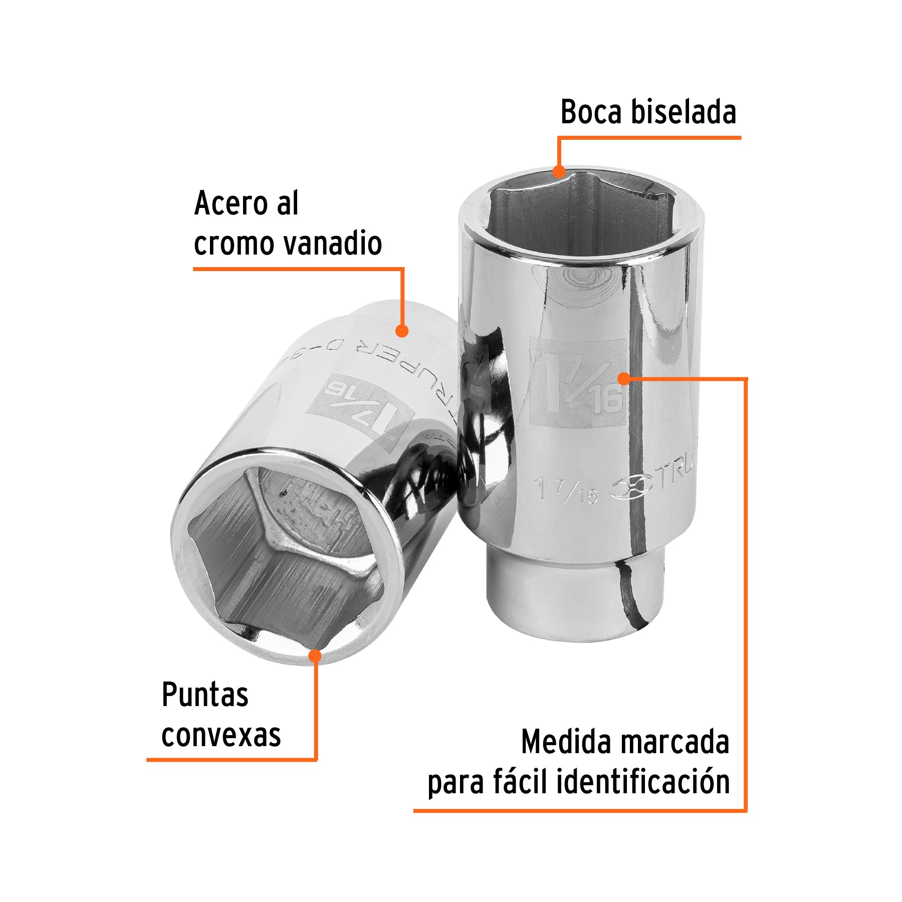 Dado de 6 puntas, largo, cuadro 3/4" de 1-7/16"