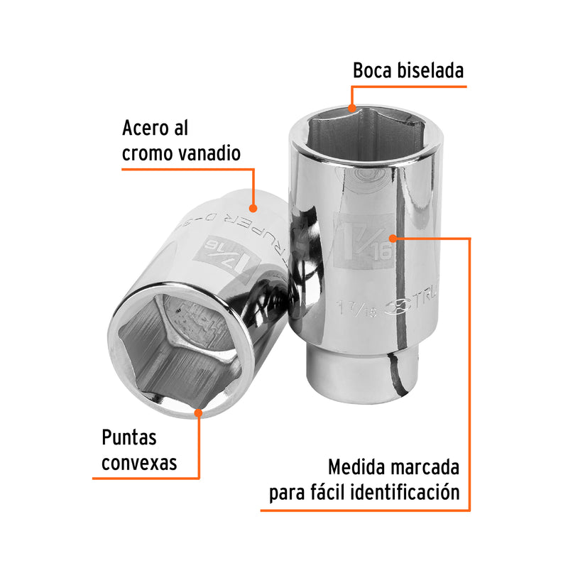 Dado de 6 puntas, largo, cuadro 3/4" de 1-7/16"