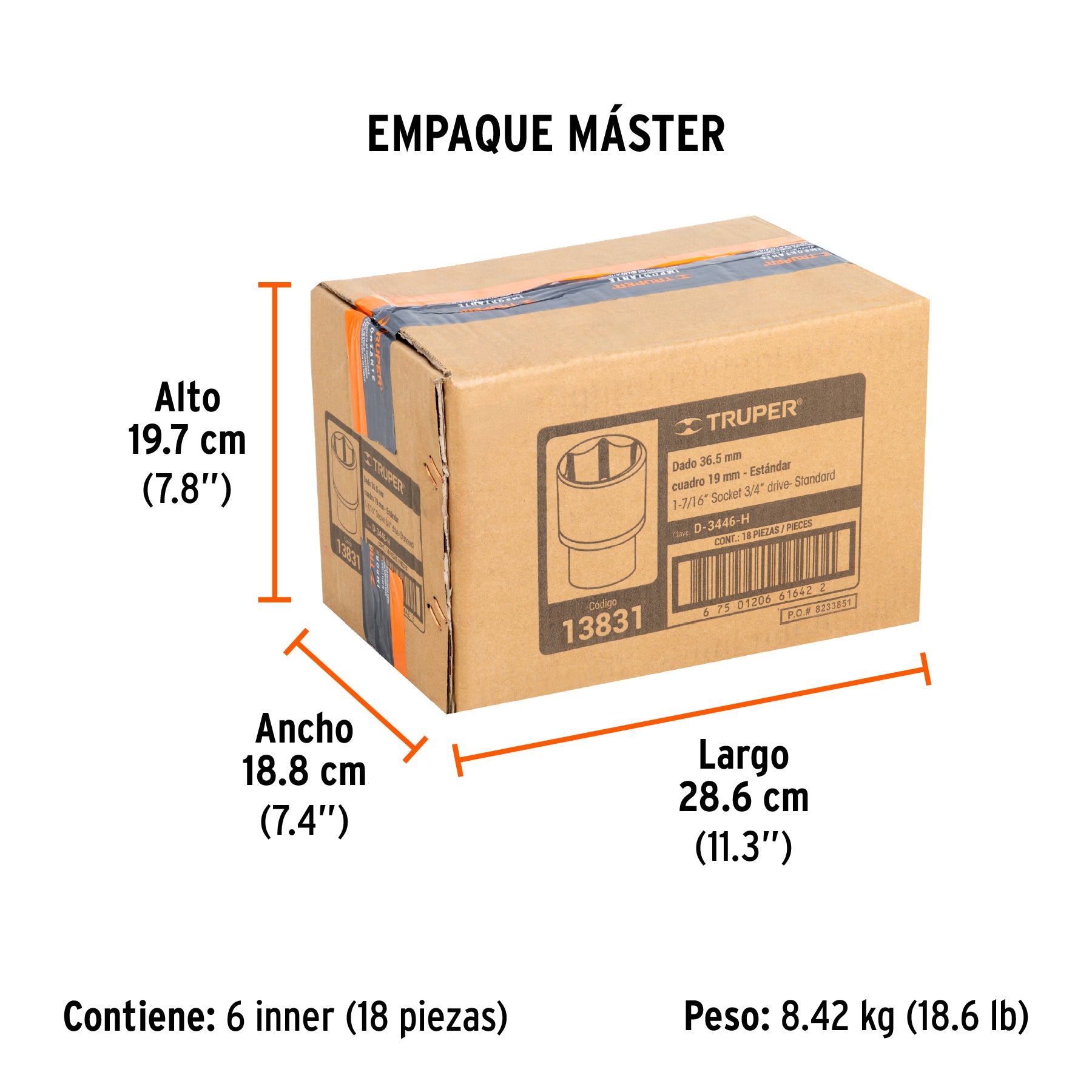 Dado de 6 puntas, cuadro 3/4" de 1-7/16"