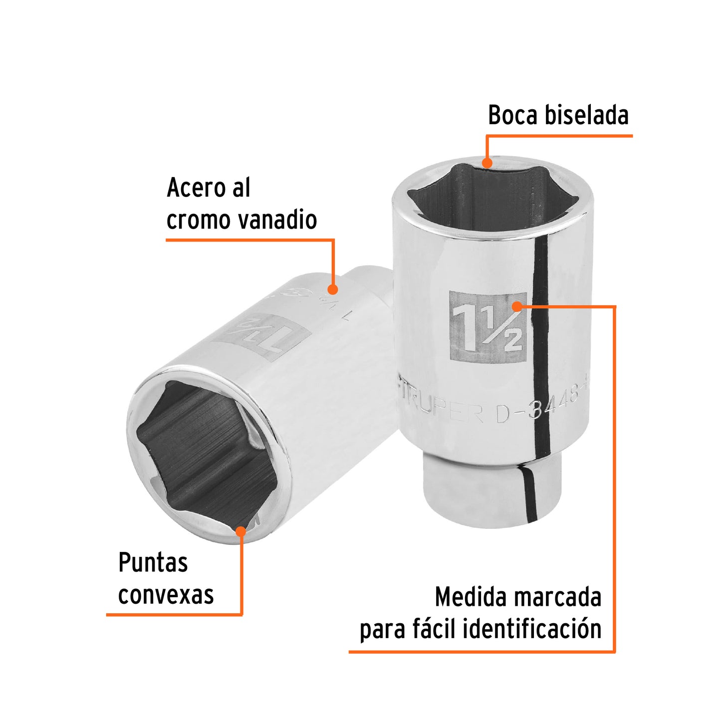 Dado de 6 puntas, largo, cuadro 3/4" de 1-1/2"