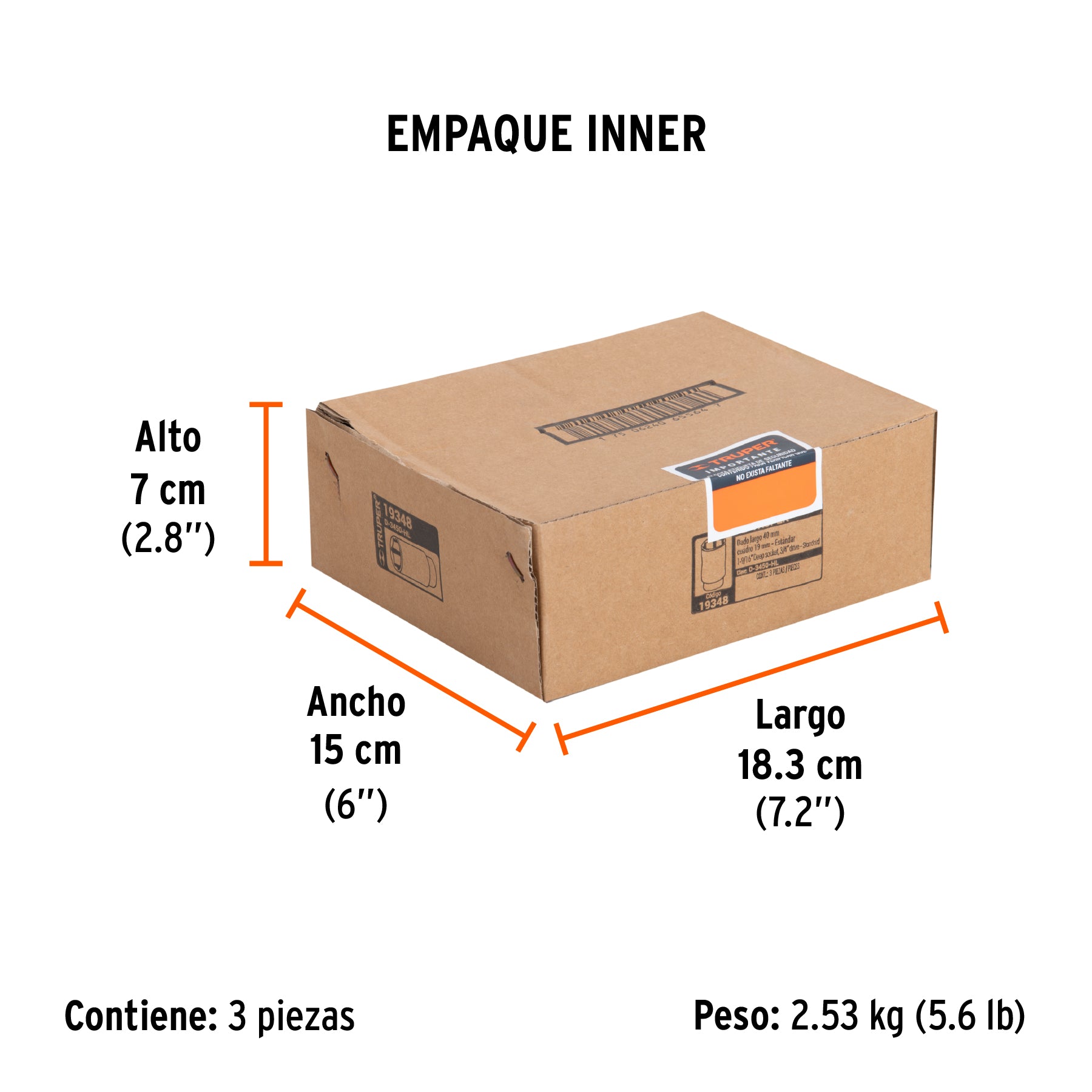 Dado de 6 puntas, largo, cuadro 3/4" de 1-9/16"