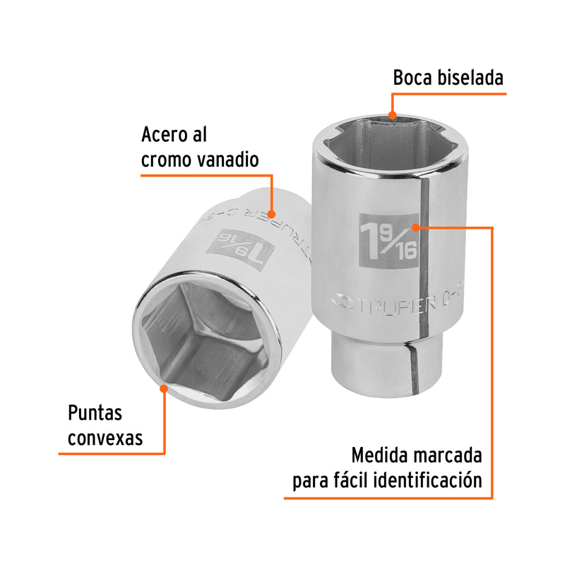 Dado de 6 puntas, largo, cuadro 3/4" de 1-9/16"