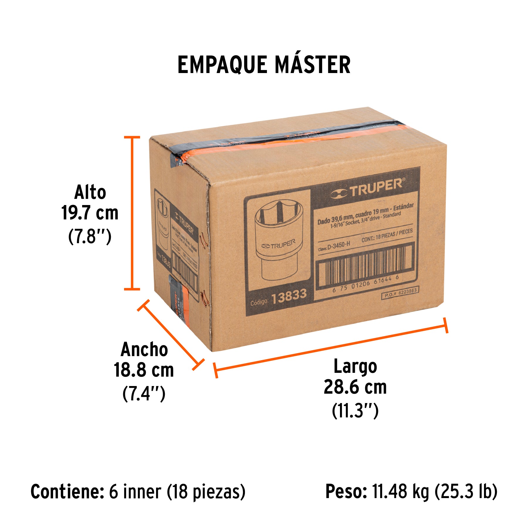 Dado de 6 puntas, cuadro 3/4" de 1-9/16"