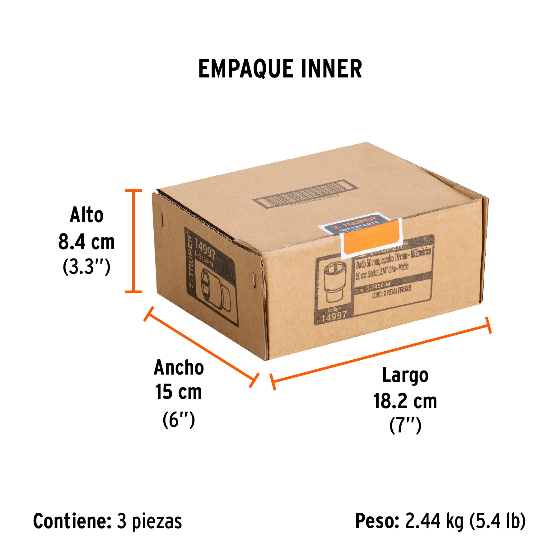 Dado de 6 puntas, cuadro 3/4" de 50mm