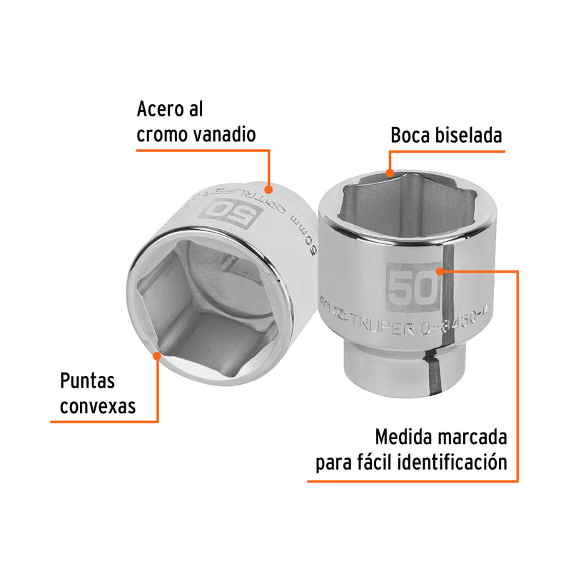 Dado de 6 puntas, cuadro 3/4" de 50mm