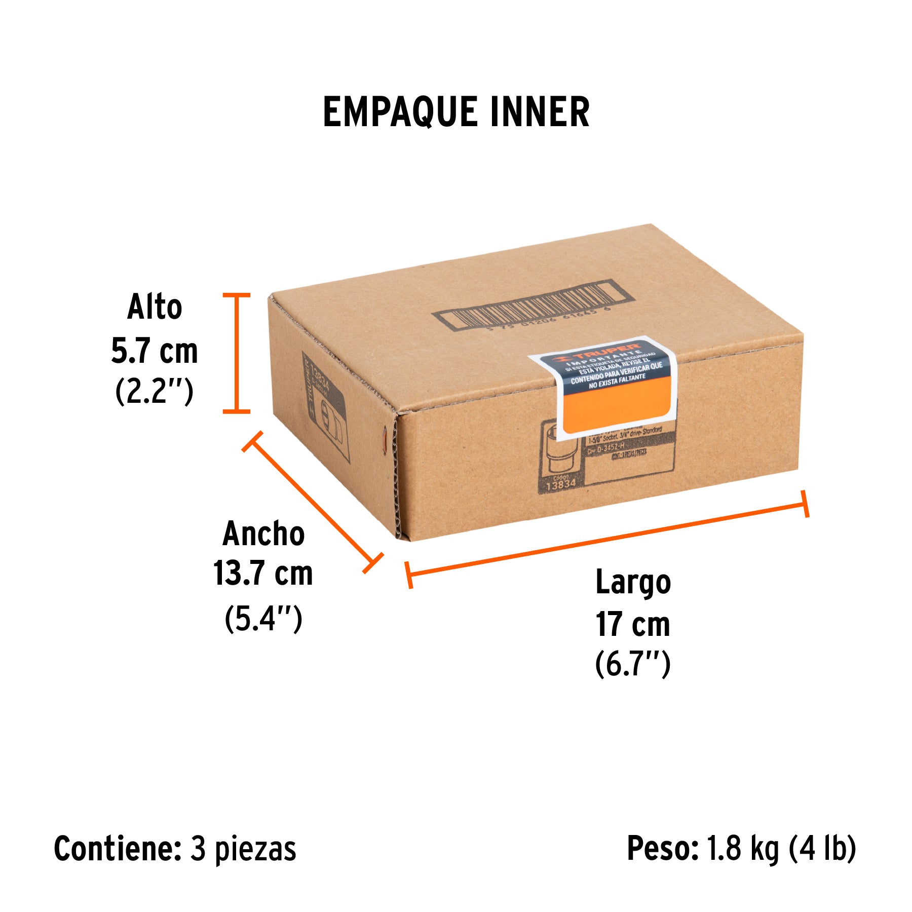 Dado de 6 puntas, cuadro 3/4" de 1-5/8"