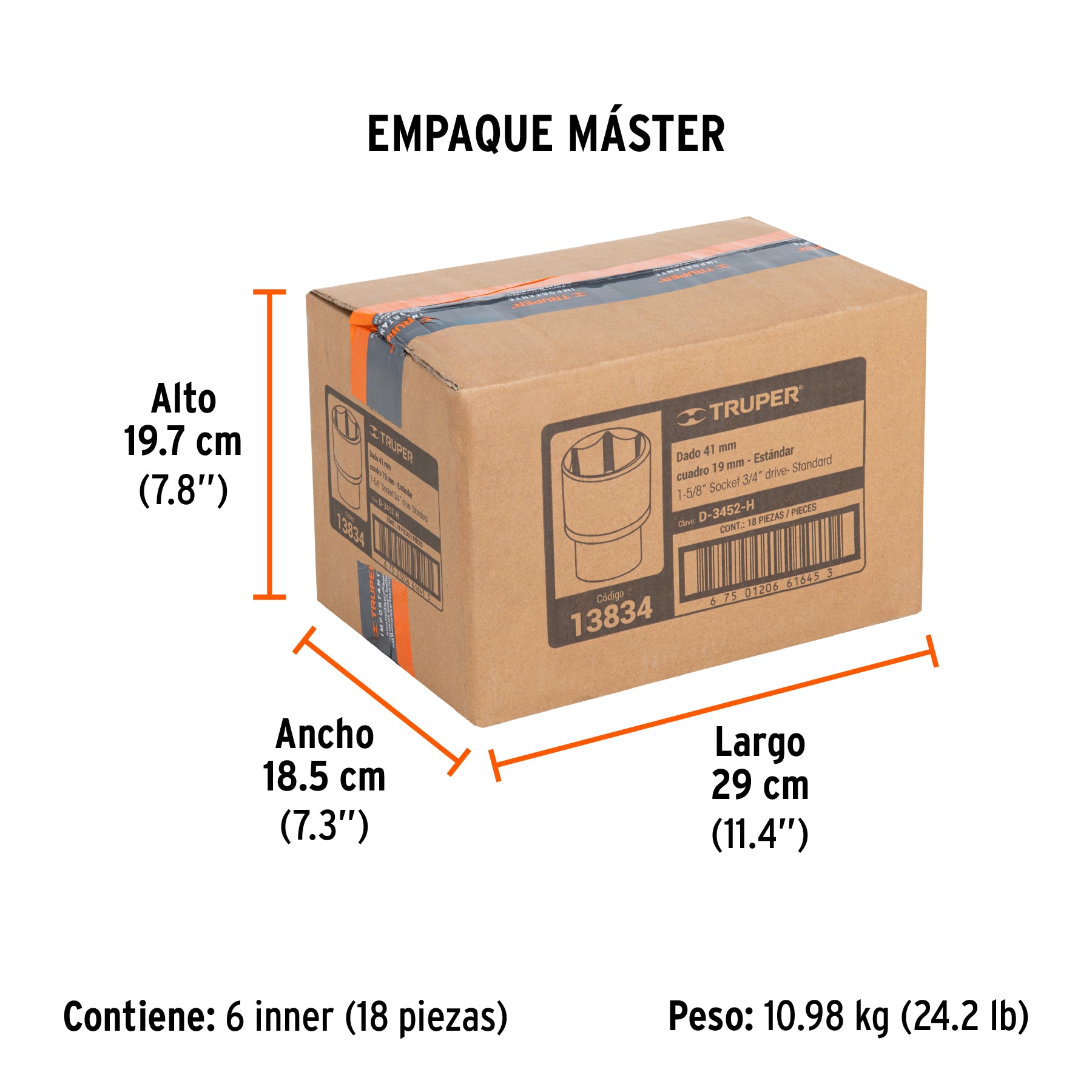 Dado de 6 puntas, cuadro 3/4" de 1-5/8"