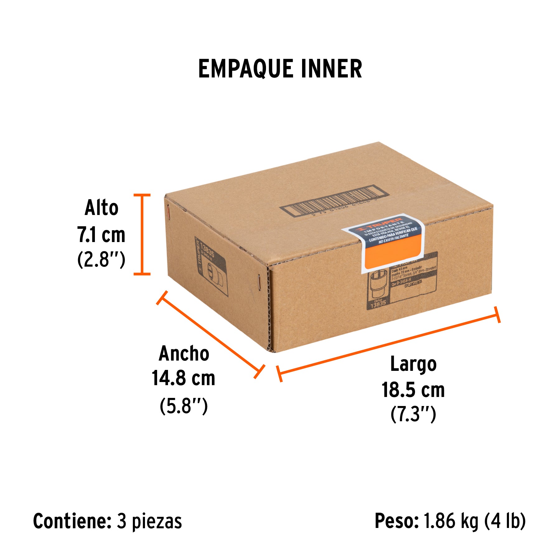 Dado de 6 puntas, cuadro 3/4" de 1-11/16"