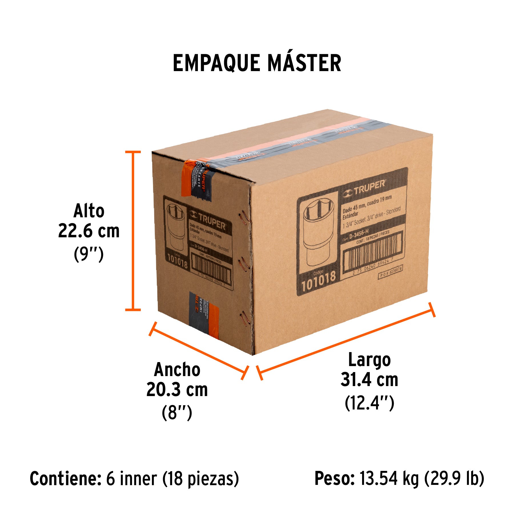 Dado de 1-3/4', 6 puntas, cuadro 3/4', Truper