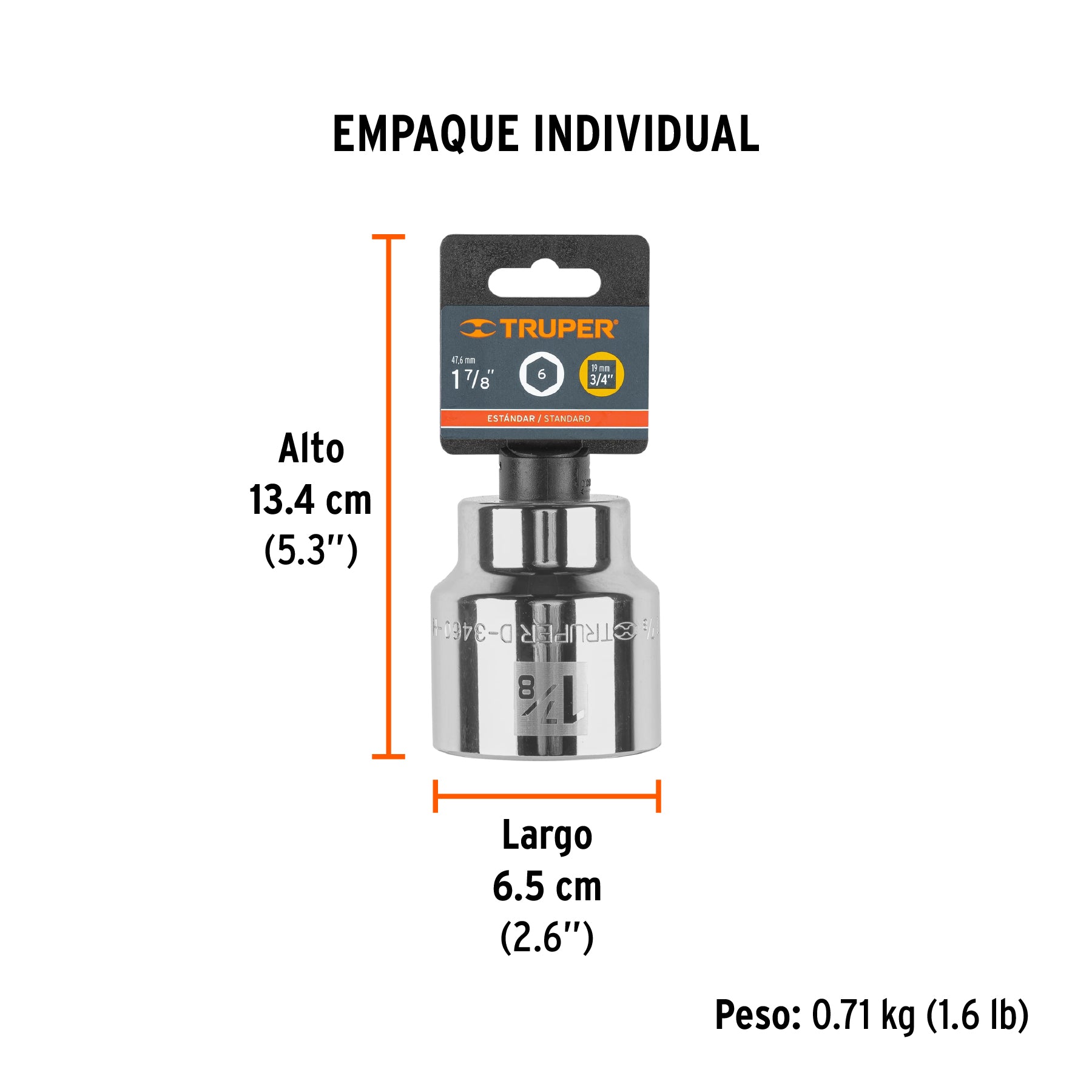 Dado de 6 puntas, cuadro 3/4" de 1-7/8"
