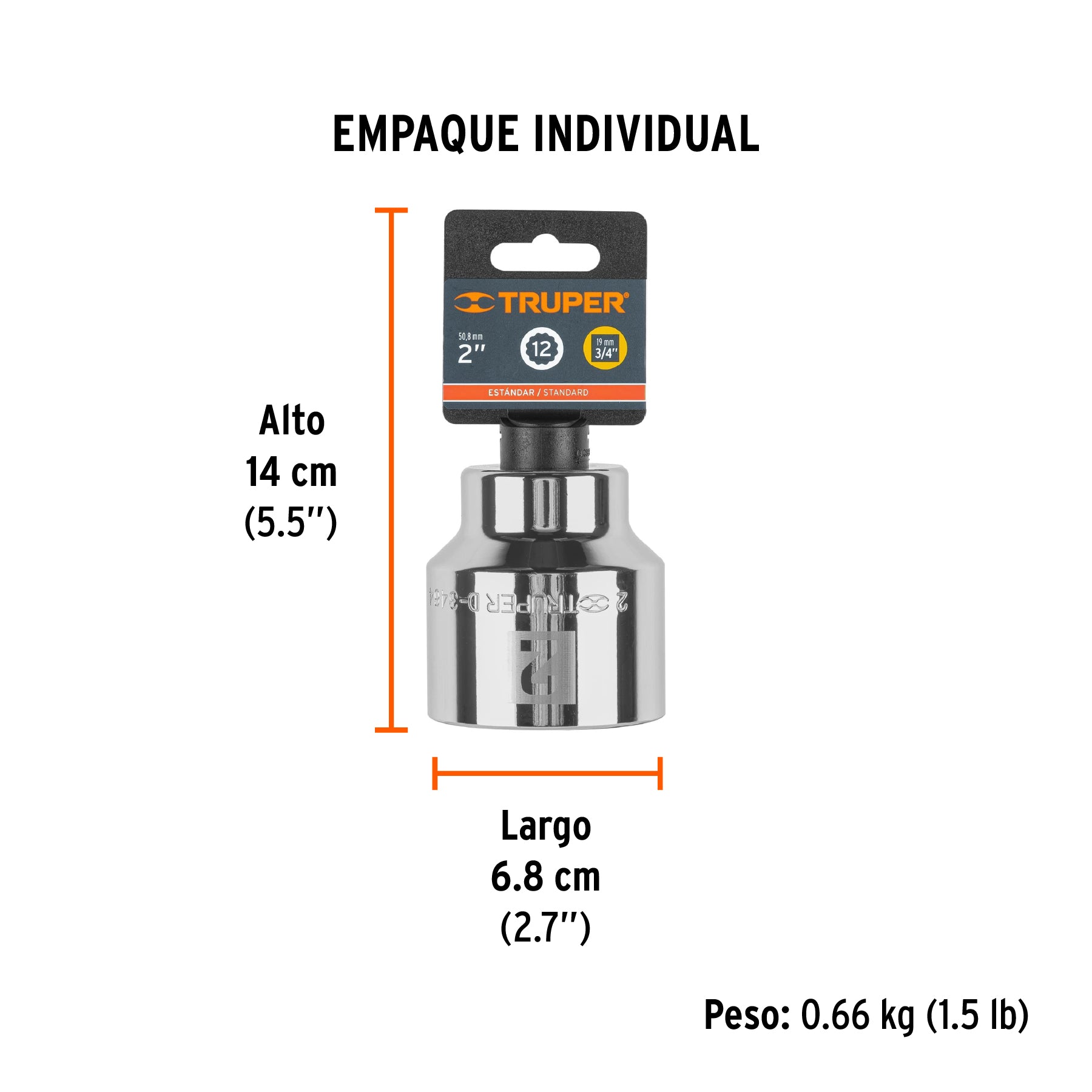 Dado de 12 puntas, cuadro 3/4" de 2"
