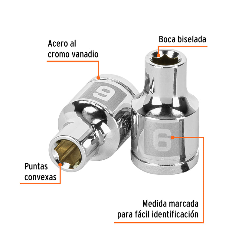 Dado de 6 puntas, cuadro 3/8", de 6mm