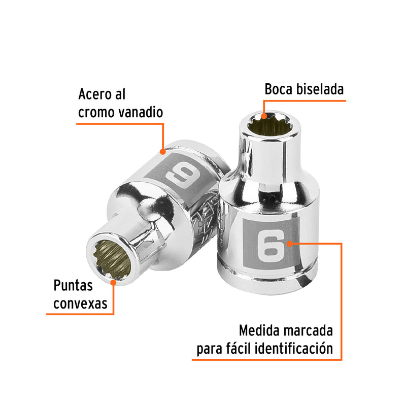 Dado de 6 mm, 12 puntas, cuadro 3/8', Truper