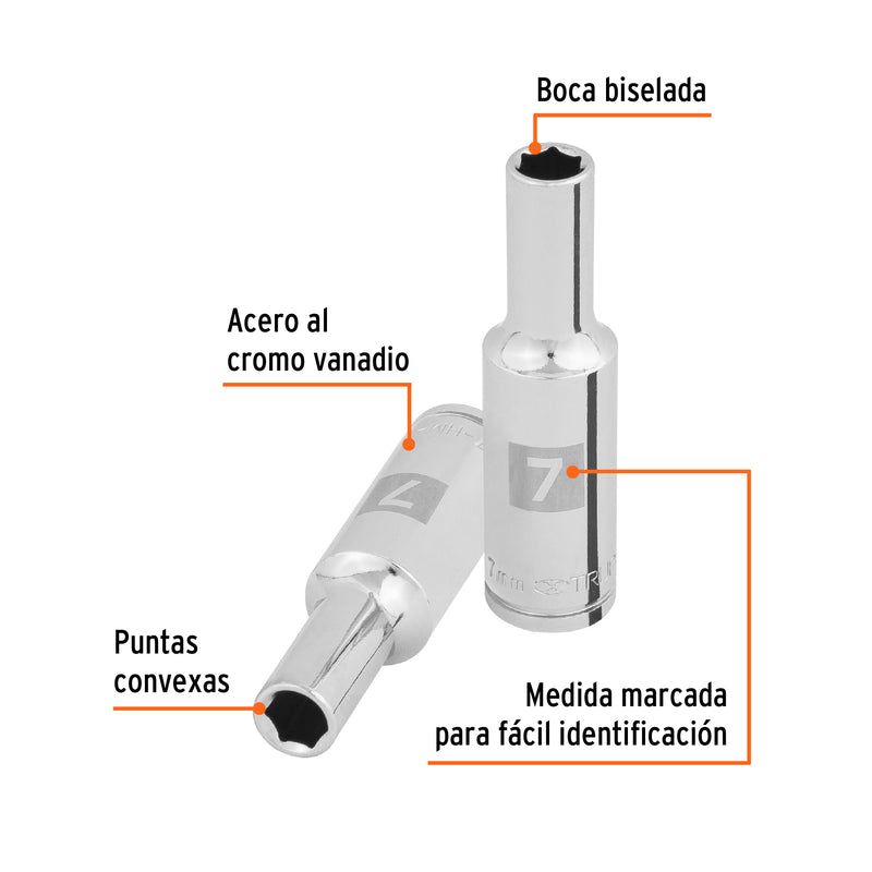 Dado largo de 7 mm, 6 puntas, cuadro 3/8', Truper