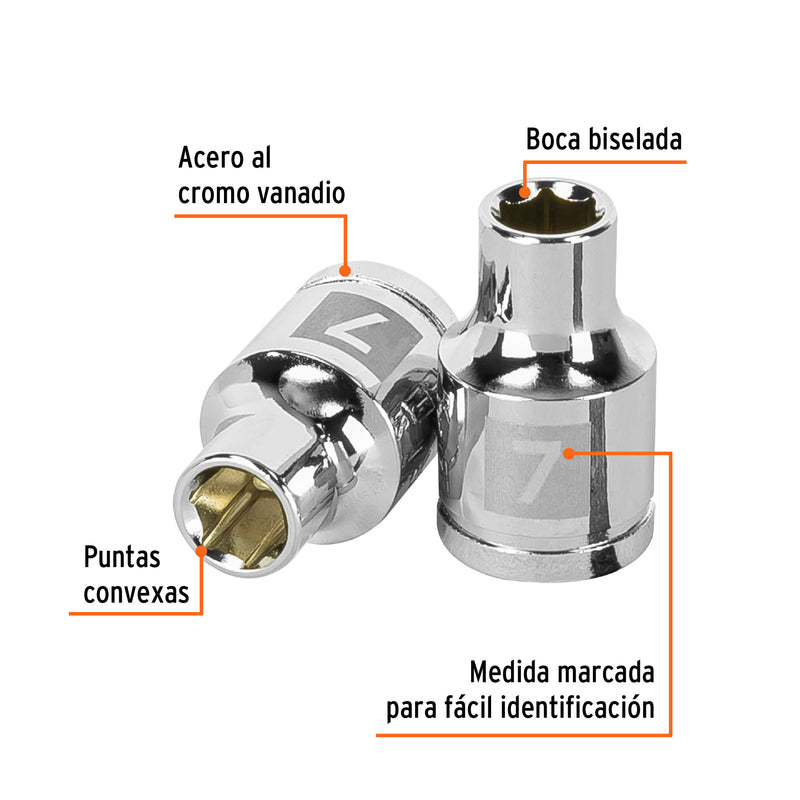 Dado de 6 puntas, cuadro 3/8", de 7mm