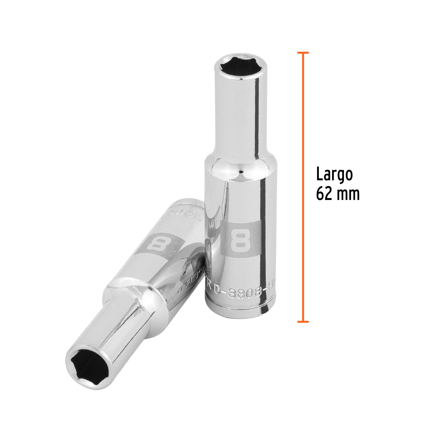 Dado largo de 8 mm, 6 puntas, cuadro 3/8', Truper