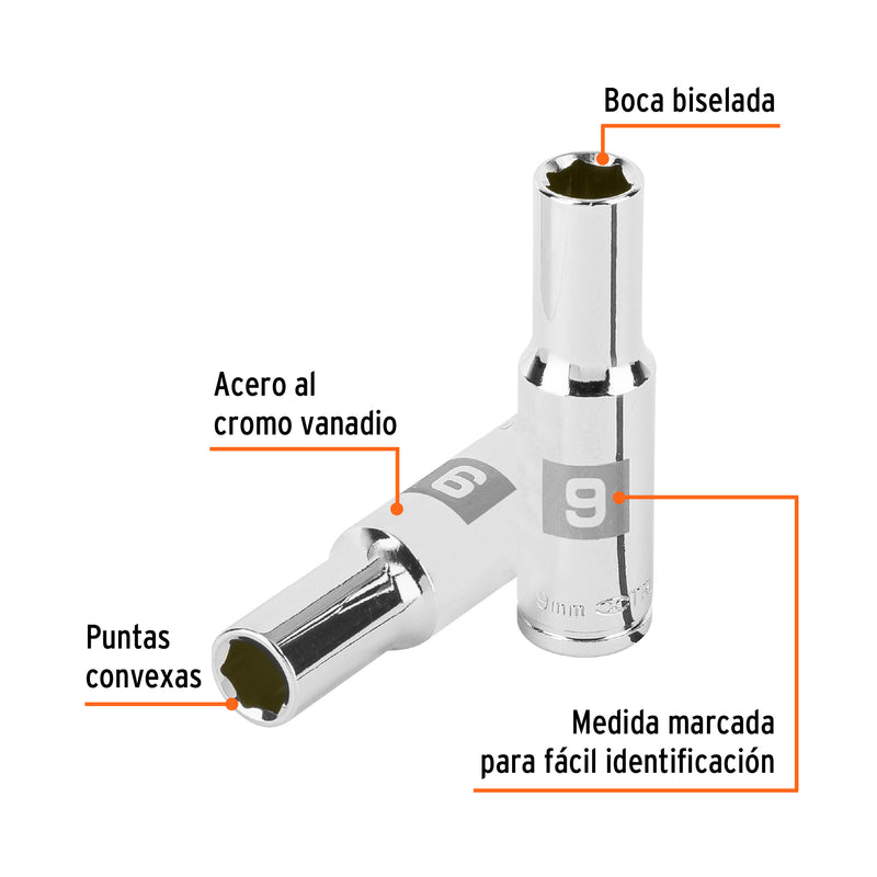 Dado largo de 9 mm, 6 puntas, cuadro 3/8', Truper