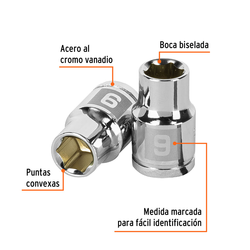 Dado de 6 puntas, cuadro 3/8", de 9mm