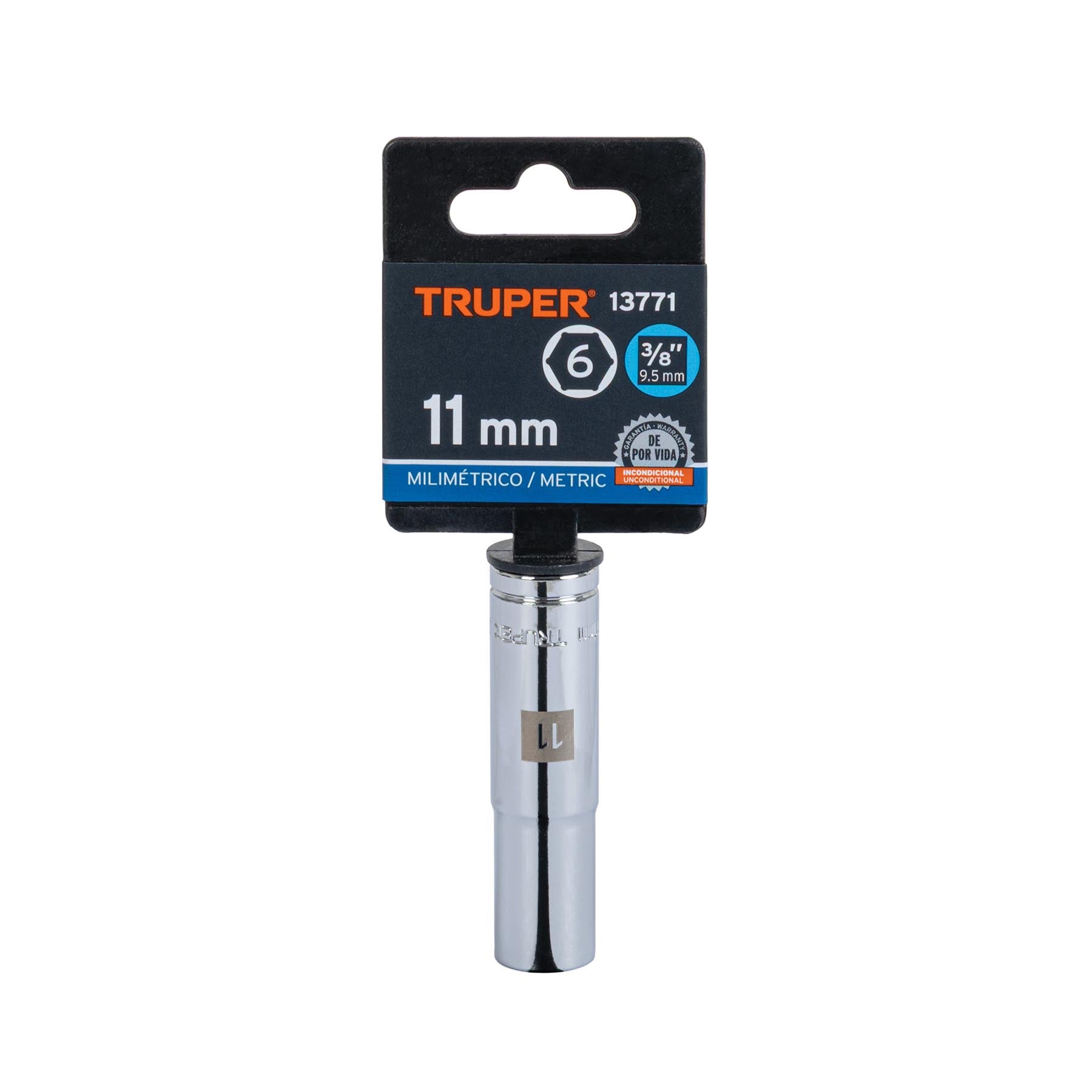 Dado de 6 puntas, largo, cuadro 3/8" de 11mm