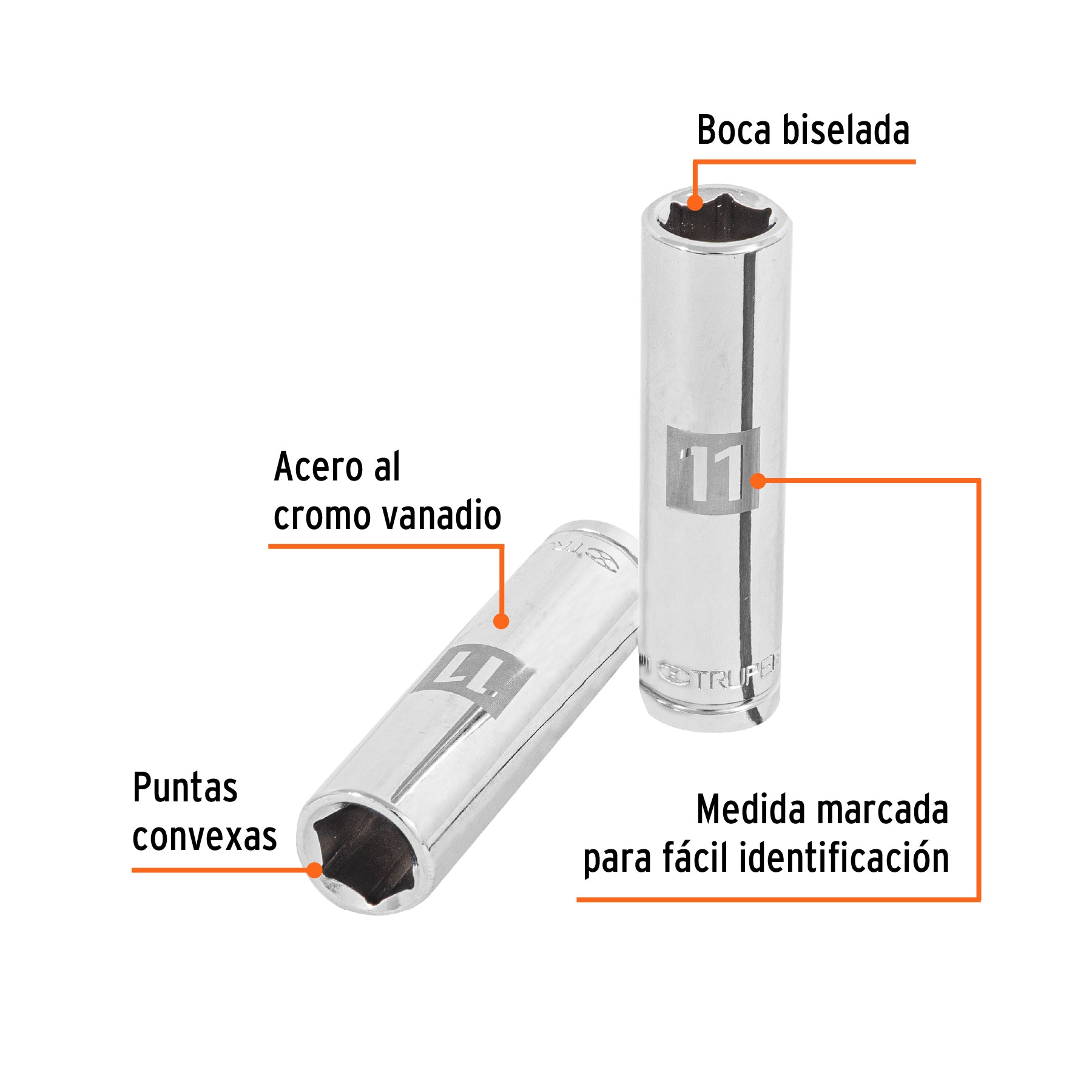 Dado de 6 puntas, largo, cuadro 3/8" de 11mm